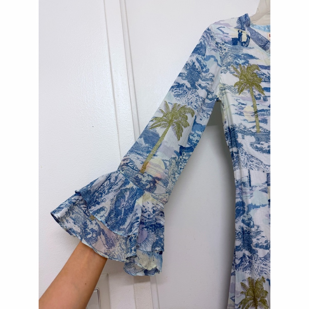 Emporio Sirenuse Tracey Vesuvius Caftan Maxi Dress Blue Volcano Floral Print M L - Picture 9 of 16